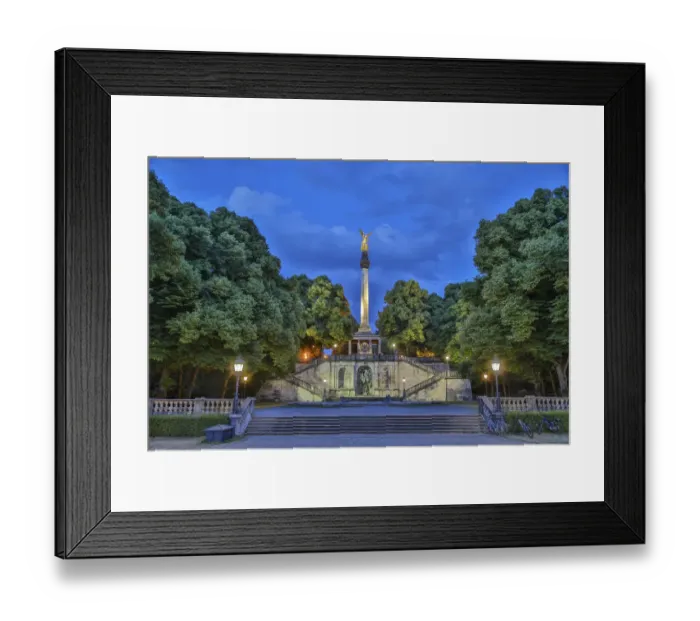Framed Print : Maximilian Park with the Angel of Peace, dolphin fountain at the front, dusk, blue hour, Munich, Upper Bavaria, Bavaria, Germany Framed Print : Maximilian Park with the Angel of Peace, dolphin fountain at the front, dusk, blue hour, Munich, Upper Bavaria, Bavaria, Germany