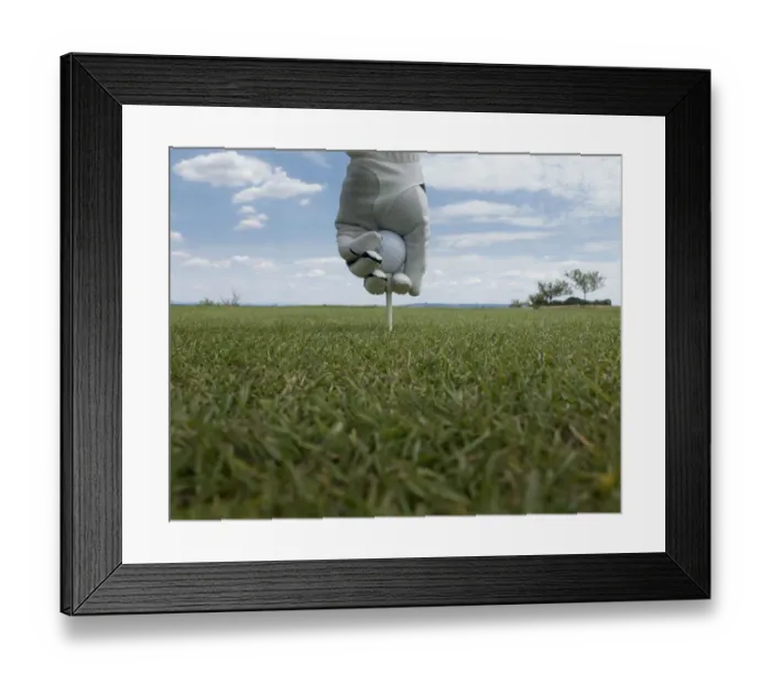 Framed Print : A golf ball is placed on a tee, Germany Framed Print : A golf ball is placed on a tee, Germany