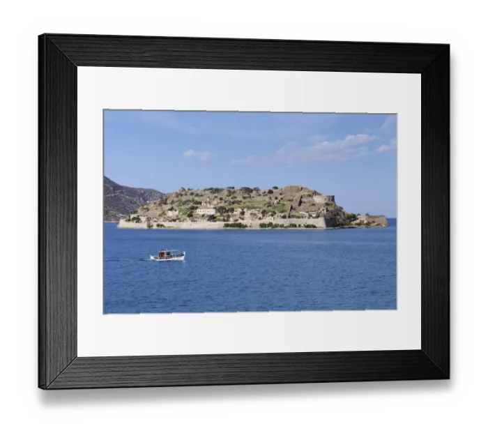 Framed Print : Boat off the Spinalonga peninsula, Kalidon, Elounda Gulf, Crete, Greece Framed Print : Boat off the Spinalonga peninsula, Kalidon, Elounda Gulf, Crete, Greece
