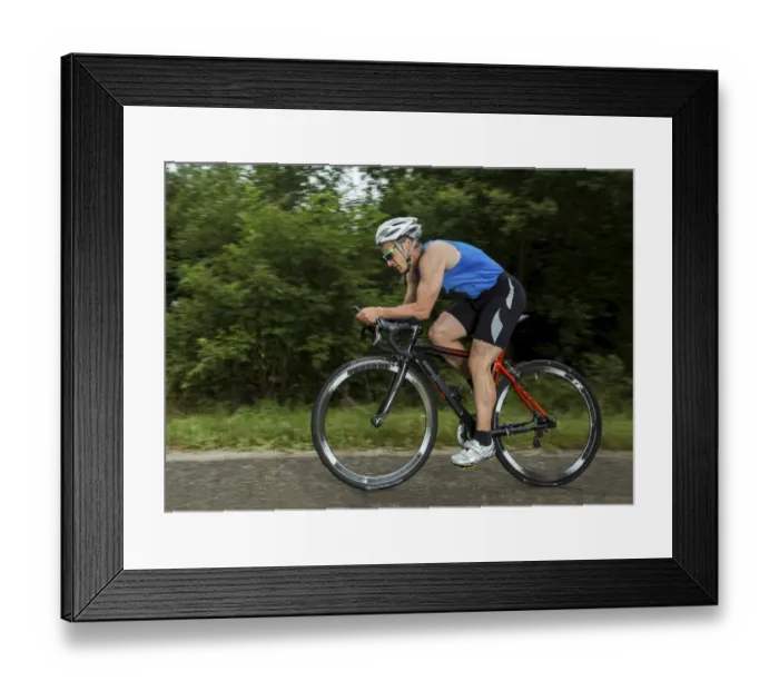 Framed Print : Triathlete, 45 years, cycling, Kaiserstrassle road, Baden-Wurttemberg, Germany