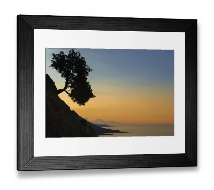 Framed Print : Silhouette of an olive tree growing on a slope next to the sea, Loutro, Chania, Crete, Greece Framed Print : Silhouette of an olive tree growing on a slope next to the sea, Loutro, Chania, Crete, Greece