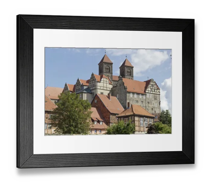 Framed Print : Collegiate Church of St. Servatius with monastery buildings on the Schlossberg or castle hill, Quedlinburg, Saxony-Anhalt, Germany Framed Print : Collegiate Church of St. Servatius with monastery buildings on the Schlossberg or castle hill, Quedlinburg, Saxony-Anhalt, Germany