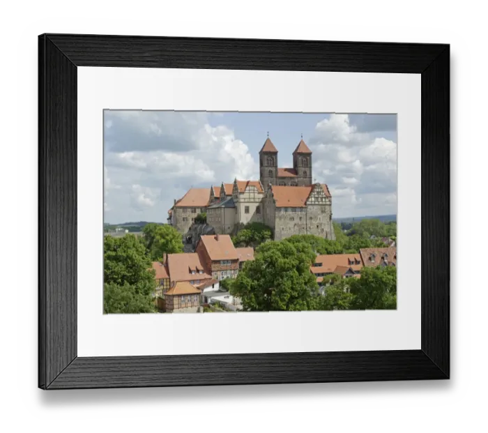 Framed Print : Collegiate Church of St. Servatius with monastery buildings on the Schlossberg or castle hill, Quedlinburg, Saxony-Anhalt, Germany Framed Print : Collegiate Church of St. Servatius with monastery buildings on the Schlossberg or castle hill, Quedlinburg, Saxony-Anhalt, Germany