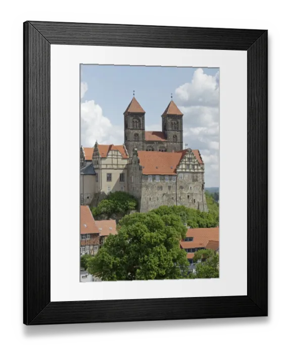 Framed Print : Collegiate Church of St. Servatius with monastery buildings on the Schlossberg or castle hill, Quedlinburg, Saxony-Anhalt, Germany Framed Print : Collegiate Church of St. Servatius with monastery buildings on the Schlossberg or castle hill, Quedlinburg, Saxony-Anhalt, Germany