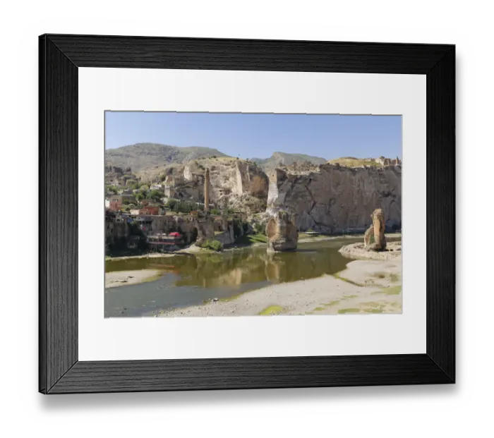 Framed Print : View of the town with the minaret of the El Rizk Mosque, pillars of the bridge built by the Ortocides, Hasankeyf, Tigris River, Batman Province, Southeastern Anatolia Region, Anatolia, Turkey Framed Print : View of the town with the minaret of the El Rizk Mosque, pillars of the bridge built by the Ortocides, Hasankeyf, Tigris River, Batman Province, Southeastern Anatolia Region, Anatolia, Turkey