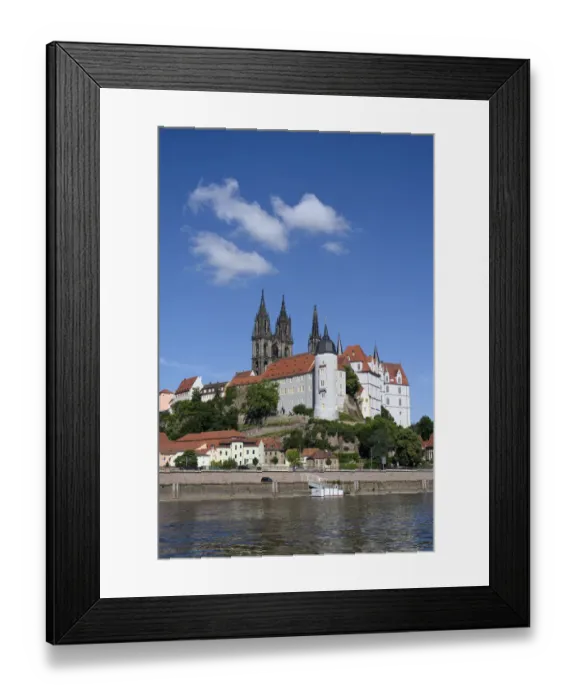 Framed Print : Elbe river in front of the Albrecht Castle with the cathedral of Meissen, Meissen, Saxony, Germany