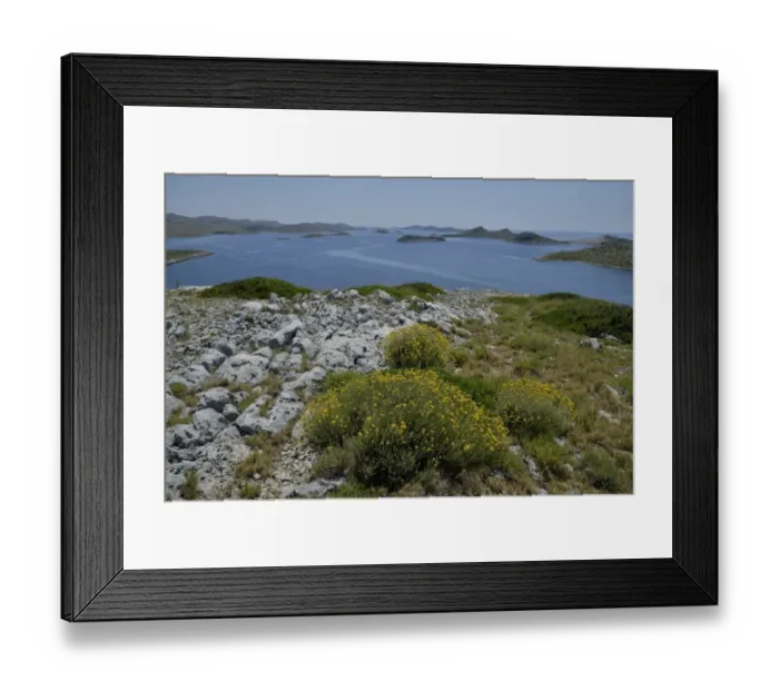 Framed Print : View from Levrnaka island over the Kornati Islands, Adriatic Sea, Kornati Islands National Park, Croatia