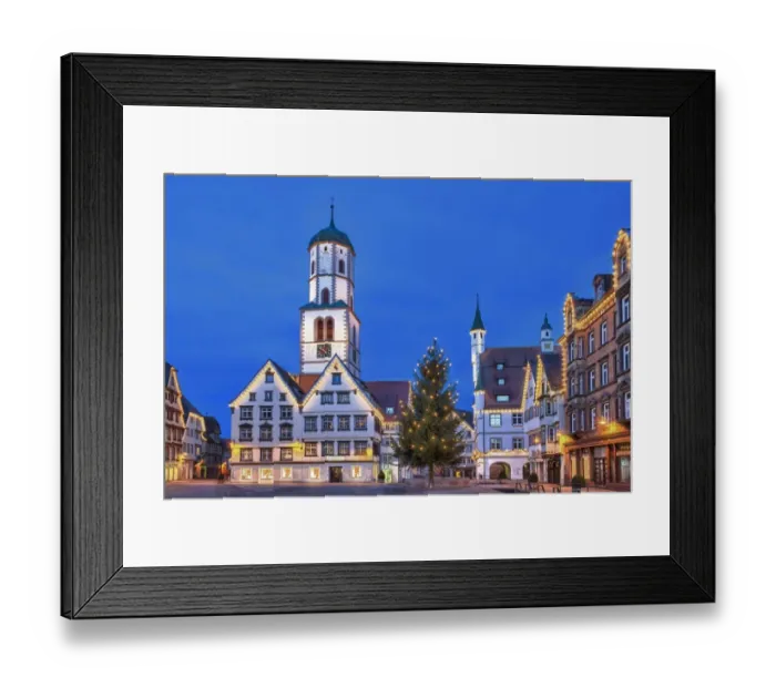 Framed Print : Historic buildings, market square, St. Martin parish church, town hall, Des Esels Schatten sculpture, Christmas tree, dusk, Biberach an der Riss, Baden-Wuerttemberg, Germany, Europe Framed Print : Historic buildings, market square, St. Martin parish church, town hall, Des Esels Schatten sculpture, Christmas tree, dusk, Biberach an der Riss, Baden-Wuerttemberg, Germany, Europe