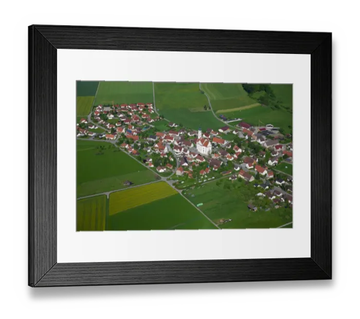 Framed Print : Aerial view, town of Steinhausen with the Pilgrimage Church of Our Lady and the Parish Church of St. Peter and Paul, Baden-Wuerttemberg, Germany, Europe