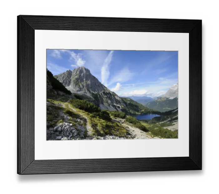 Framed Print : View of Mt Sonnenspitze above Seebensee Lake, Mt Zugspitze, right, Ehrwald, Tyrol, Austria, Europe, PublicGround Framed Print : View of Mt Sonnenspitze above Seebensee Lake, Mt Zugspitze, right, Ehrwald, Tyrol, Austria, Europe, PublicGround
