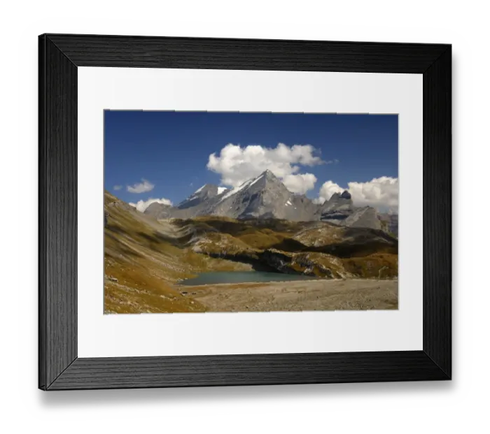 Framed Print : At Laemmerensee Lake, view of the peaks of Mt Atels, Mt Rinderhorn and Mt Plattenhoerner, Bernese Alps, Switzerland, Europe Framed Print : At Laemmerensee Lake, view of the peaks of Mt Atels, Mt Rinderhorn and Mt Plattenhoerner, Bernese Alps, Switzerland, Europe