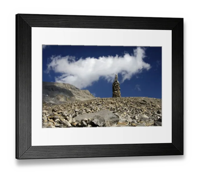 Framed Print : Cairn as signpost and orientation help in rocky alpine terrain without trails, Valais, Switzerland, Europe Framed Print : Cairn as signpost and orientation help in rocky alpine terrain without trails, Valais, Switzerland, Europe