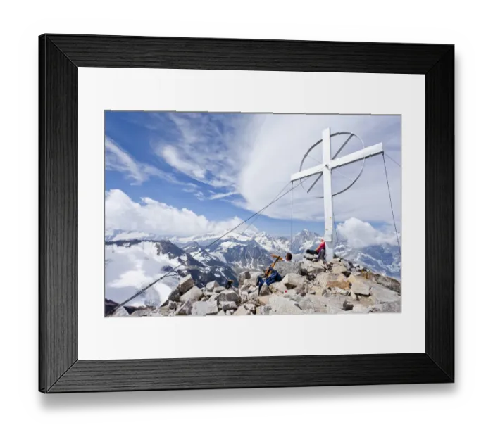 Framed Print : Climbers by the summit cross, Mt Vertainspitze, Ortler range, Mt Koenig at back South Tyrol, Italy, Europe Framed Print : Climbers by the summit cross, Mt Vertainspitze, Ortler range, Mt Koenig at back South Tyrol, Italy, Europe