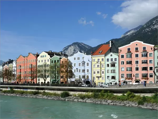 Houses on the river, district of Mariahilf, Innsbruck, Tyrol, Austria, Europe, PublicGround