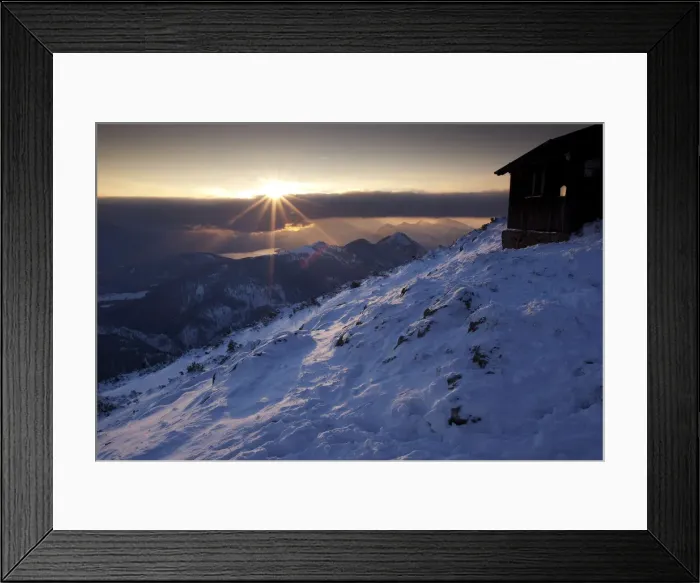 Framed Print : Sunset on Benediktenwand mountain in winter, Benediktbeuern, Bavaria, Germany, Europe Framed Print : Sunset on Benediktenwand mountain in winter, Benediktbeuern, Bavaria, Germany, Europe