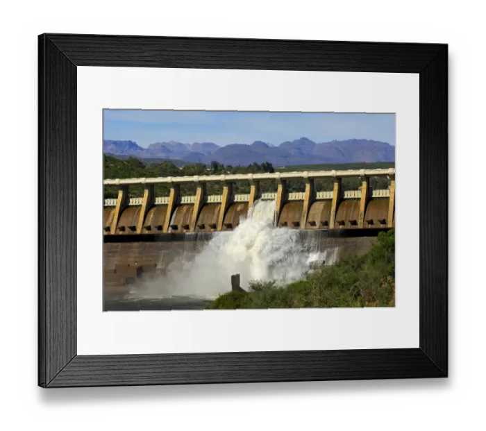 Framed Print : Clanwilliam Dam on the Olifants River with open flood gates, Clanwilliam, Western Cape, South Africa, Africa Framed Print : Clanwilliam Dam on the Olifants River with open flood gates, Clanwilliam, Western Cape, South Africa, Africa