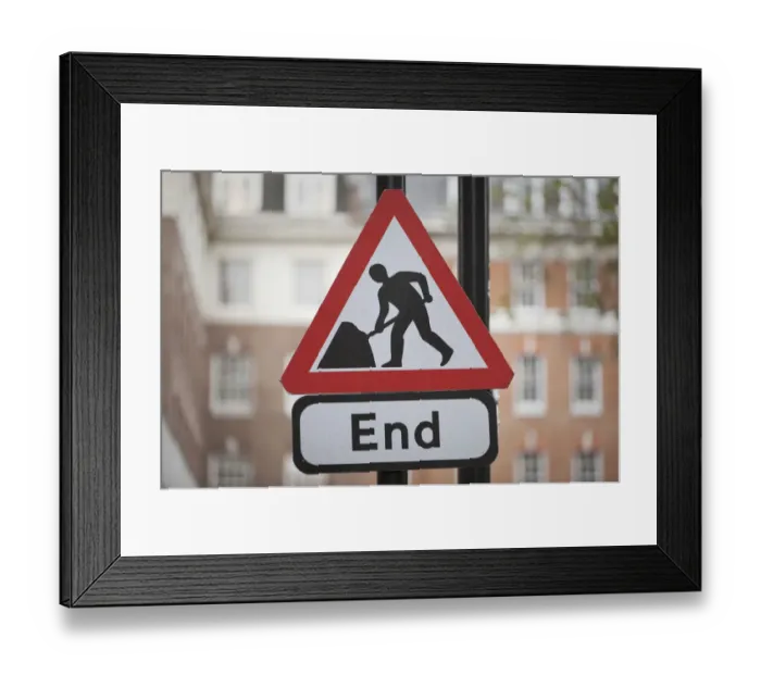 Framed Print : End of roadwork, sign, United Kingdom, Europe Framed Print : End of roadwork, sign, United Kingdom, Europe