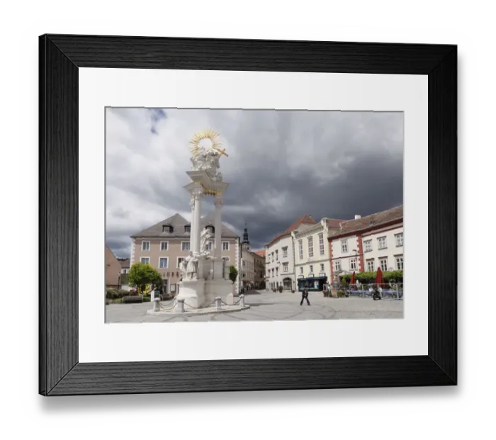 Framed Print : Plague column, Holy Trinity column, Dreifaltigkeitsplatz square, Krems an der Donau, Wachau, Lower Austria, Austria, Europe Framed Print : Plague column, Holy Trinity column, Dreifaltigkeitsplatz square, Krems an der Donau, Wachau, Lower Austria, Austria, Europe