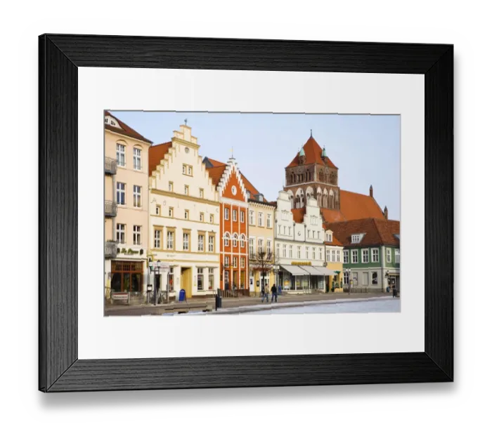 Framed Print : Marketplace with Marienkirche church, Greifswald, Mecklenburg Western Pomerania, Germany, Europe