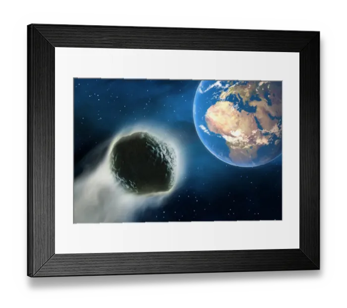 Framed Print : Comet hurtling towards Earth, 3D illustration Framed Print : Comet hurtling towards Earth, 3D illustration