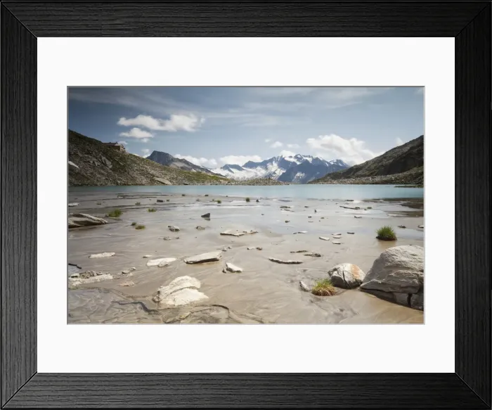 Framed Print : Friesenbergsee lake with views of the Zillertal Alps, Ginzling, Tyrol, Austria Framed Print : Friesenbergsee lake with views of the Zillertal Alps, Ginzling, Tyrol, Austria