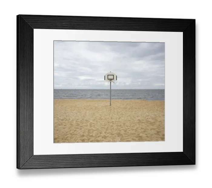 Framed Print : Basketball hoop on a deserted North Sea beach Framed Print : Basketball hoop on a deserted North Sea beach