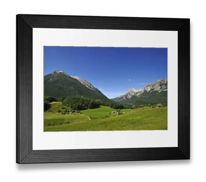 Framed Print : Mt Reiter Alpe, right, Mt Hochkalter, left, alpine pastures at front, Ramsau bei Berchtesgaden, Berchtesgadener Land District, Upper Bavaria, Bavaria, Germany Framed Print : Mt Reiter Alpe, right, Mt Hochkalter, left, alpine pastures at front, Ramsau bei Berchtesgaden, Berchtesgadener Land District, Upper Bavaria, Bavaria, Germany