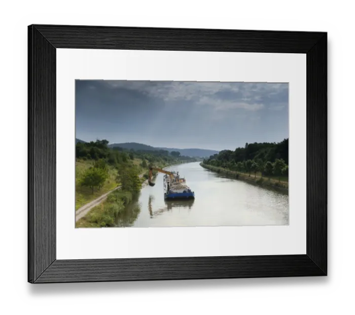 Framed Print : Dredger on the Main-Danube Canal, Altmuhltal, Bavaria, Germany Framed Print : Dredger on the Main-Danube Canal, Altmuhltal, Bavaria, Germany