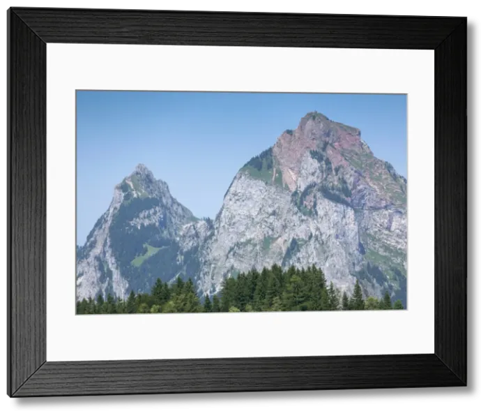 Framed Print : Kleiner Mythen mountain and Grosser Mythen mountain, seen from Stoos, Morschach, canton of Schwyz, Switzerland Framed Print : Kleiner Mythen mountain and Grosser Mythen mountain, seen from Stoos, Morschach, canton of Schwyz, Switzerland