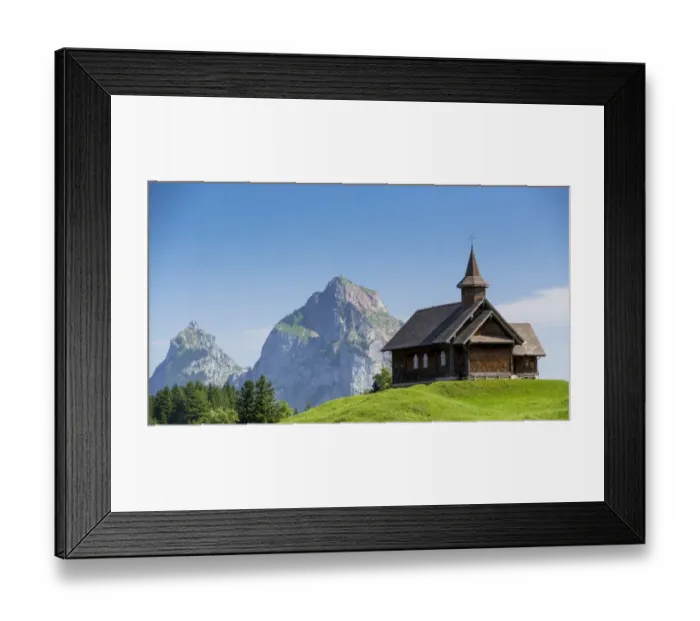 Framed Print : Stoos-Kirche church in front of Grosser Mythen mountain, Stoos, Morschach, canton of Schwyz, Switzerland Framed Print : Stoos-Kirche church in front of Grosser Mythen mountain, Stoos, Morschach, canton of Schwyz, Switzerland