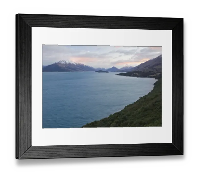 Framed Print : Lake Wakatipu in front of a mountain range at sunrise, Otago Region, South Island, New Zealand Framed Print : Lake Wakatipu in front of a mountain range at sunrise, Otago Region, South Island, New Zealand