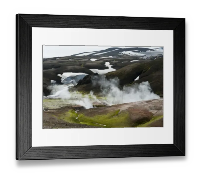 Framed Print : Hot springs, steam, traces of snow, geothermal area of Storihver, Laugavegur trekking route, Landmannalaugar, Highlands, Sudurland, Iceland Framed Print : Hot springs, steam, traces of snow, geothermal area of Storihver, Laugavegur trekking route, Landmannalaugar, Highlands, Sudurland, Iceland