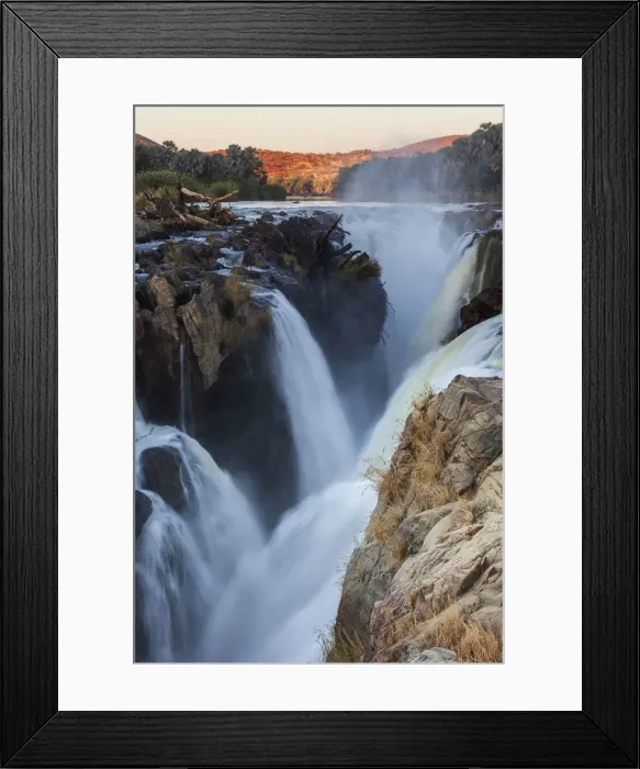 Framed Print : Epupa Falls, waterfall, about 40 m, formed from the Kunene River on the border with Angola, Epupa, Kaokoland, Kunene Region, Namibia