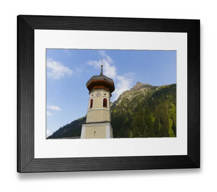 Framed Print : Filial Church of St. Mary Magdalene, Gargellen, in front of Schmalzberg Mountain, Montafon, Vorarlberg, Austria Framed Print : Filial Church of St. Mary Magdalene, Gargellen, in front of Schmalzberg Mountain, Montafon, Vorarlberg, Austria