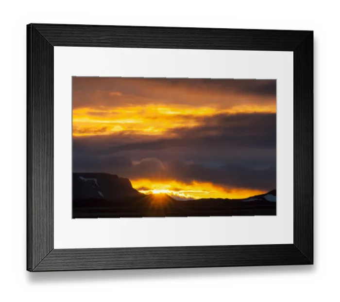 Framed Print : Sun breaking through the clouds, sunset, Myvatn area, Norourland eystra, Iceland
