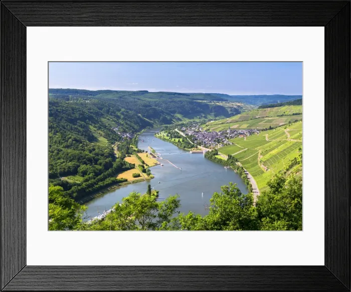 Framed Print : Moselle River with the village of Enkirch surrounded by vineyards, Bernkastel-Wittlich, Rhineland-Palatinate, Germany Framed Print : Moselle River with the village of Enkirch surrounded by vineyards, Bernkastel-Wittlich, Rhineland-Palatinate, Germany