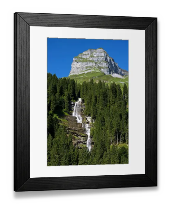 Framed Print : Muota waterfall underneath Mt Apler Stock, Sali, Bisistal Valley, Canton of Schwyz, Switzerland