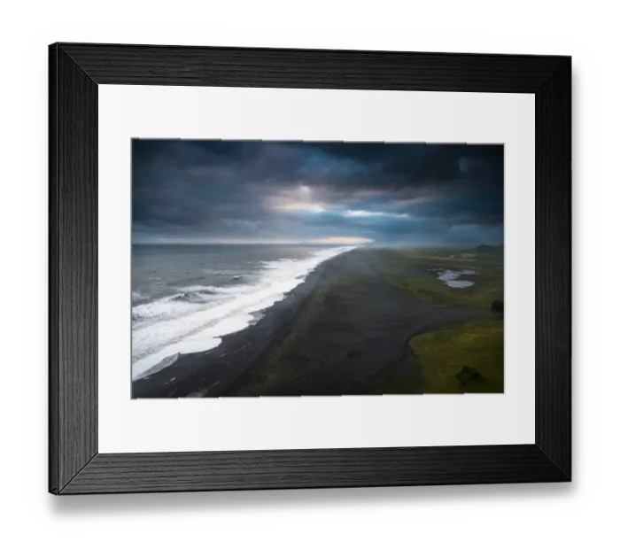 Framed Print : Dramatic clouds, black sandy beach near Dyrholaey, south coast, Southern Region, Iceland Framed Print : Dramatic clouds, black sandy beach near Dyrholaey, south coast, Southern Region, Iceland