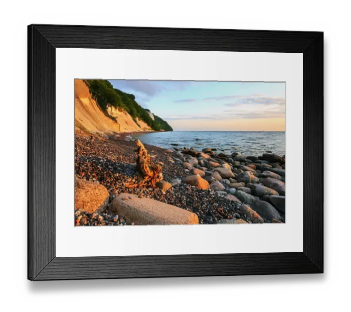 Framed Print : Chalk cliffs with the Koenigsstuhl cliff in the early morning, Sassnitz, Rugen, Mecklenburg-Western Pomerania, Germany Framed Print : Chalk cliffs with the Koenigsstuhl cliff in the early morning, Sassnitz, Rugen, Mecklenburg-Western Pomerania, Germany