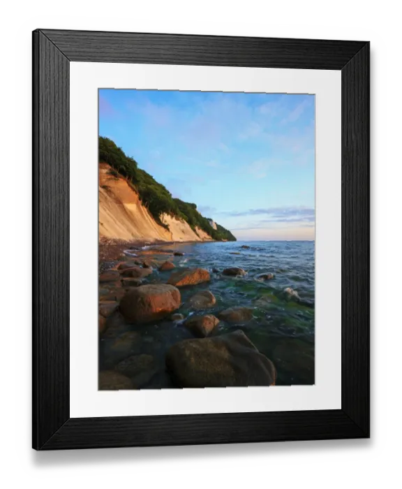 Framed Print : Chalk cliffs with the Koenigsstuhl cliff in the early morning, Sassnitz, Rugen, Mecklenburg-Western Pomerania, Germany Framed Print : Chalk cliffs with the Koenigsstuhl cliff in the early morning, Sassnitz, Rugen, Mecklenburg-Western Pomerania, Germany