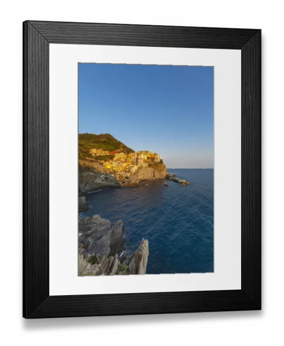 Framed Print : Village with colourful houses by the sea, Manarola, Cinque Terre, UNESCO World Heritage Site, Province of La Spezia, Liguria, Italy