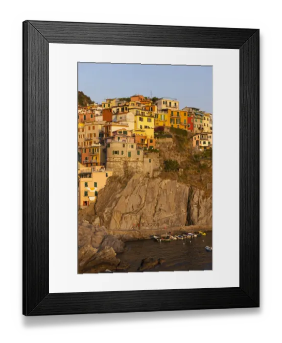 Framed Print : Village with colourful houses by the sea, Manarola, Cinque Terre, UNESCO World Heritage Site, Province of La Spezia, Liguria, Italy