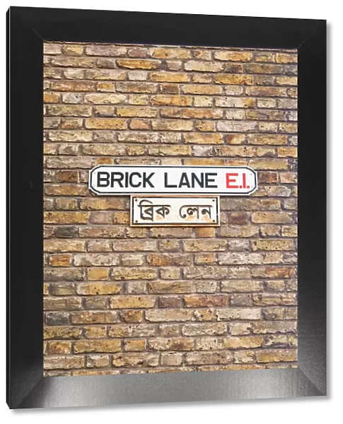 Street sign, Brick Lane, on brick wall, East London, London, London region, England, United Kingdom
