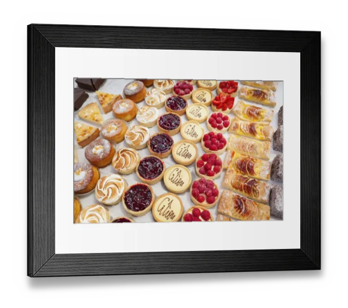 Framed Print : Assorted rustic tarts on a stall at Spitalfields market, London, England, United Kingdom