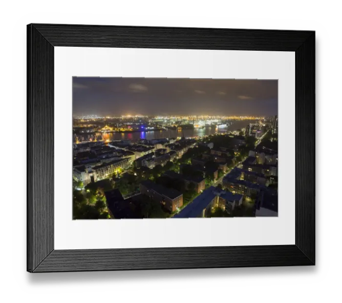 Framed Print : Night view of Hamburg harbor with jetties, Hamburg, Germany Framed Print : Night view of Hamburg harbor with jetties, Hamburg, Germany
