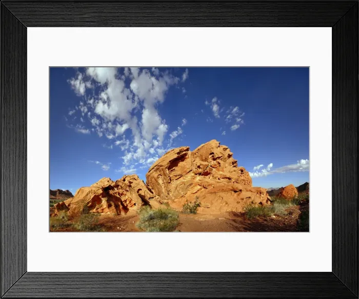 Framed Print : Red sandstone formation with blue cloudy sky in morning light, on the North Shore Road, Valley of Fire, Nevada, United States Framed Print : Red sandstone formation with blue cloudy sky in morning light, on the North Shore Road, Valley of Fire, Nevada, United States