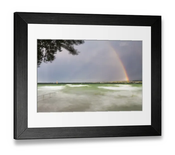 Framed Print : Thunderstorm and high waves at the Horn outdoor pool, rainbow over Lake Constance, Konstanz, Baden-Wuerttemberg, Germany Framed Print : Thunderstorm and high waves at the Horn outdoor pool, rainbow over Lake Constance, Konstanz, Baden-Wuerttemberg, Germany