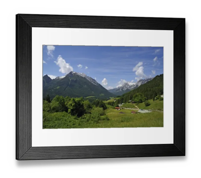 Framed Print : Landscape of Berchtesgadener Land with Hochkalter Mountain, left, and Reiteralpe Mountain, right, Ramsau bei Berchtesgaden, Berchtesgadener Land District, Upper Bavaria, Bavaria, Germany Framed Print : Landscape of Berchtesgadener Land with Hochkalter Mountain, left, and Reiteralpe Mountain, right, Ramsau bei Berchtesgaden, Berchtesgadener Land District, Upper Bavaria, Bavaria, Germany