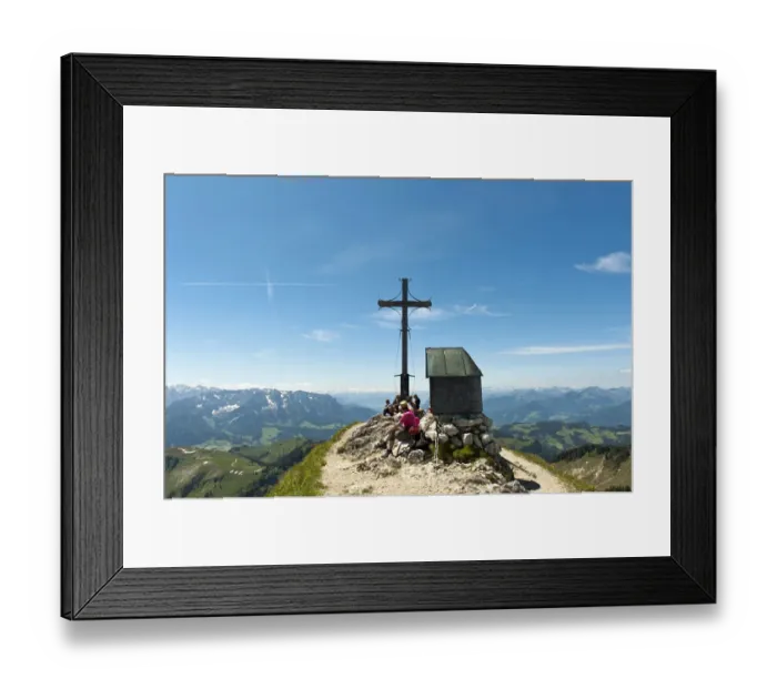 Framed Print : Mountain climber at the summit cross with a small chapel on Geigelstein Mountain, 1808 m, Geigelstein Nature Reserve, Aschau im Chiemgau, Upper Bavaria, Bavaria, Germany Framed Print : Mountain climber at the summit cross with a small chapel on Geigelstein Mountain, 1808 m, Geigelstein Nature Reserve, Aschau im Chiemgau, Upper Bavaria, Bavaria, Germany