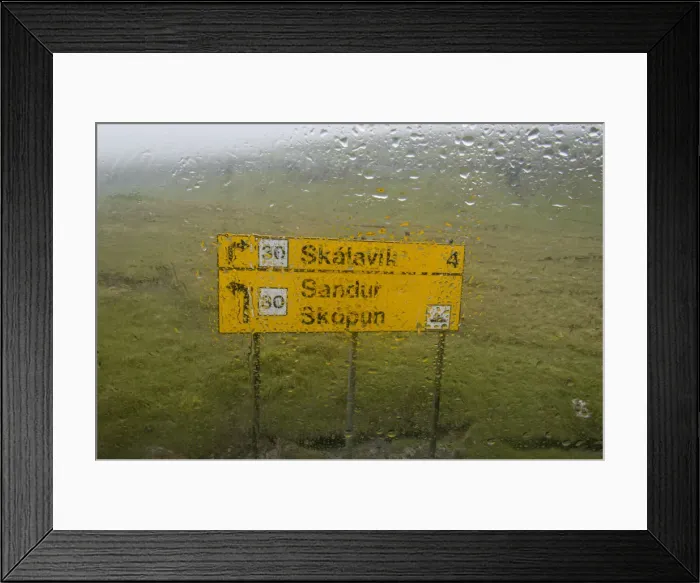 Framed Print : Rain on a windshield, signpost, Sandoy, Faroe Islands, Denmark Framed Print : Rain on a windshield, signpost, Sandoy, Faroe Islands, Denmark